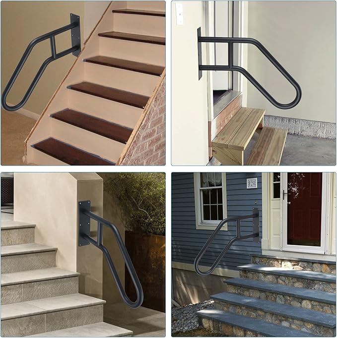 Wall Mount Handrails for Outdoor Indoor, U-Shaped Stair Railing for 1 to 3 Steps