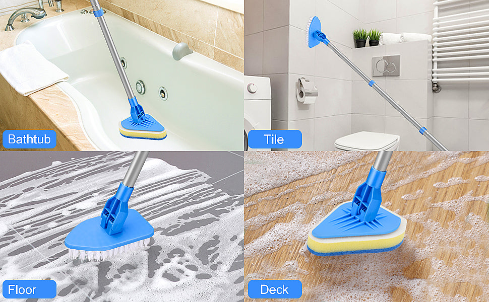 Long Handle 35" Extendable, 1 Stiff Bristle Brush & 3 Sponge Brush f