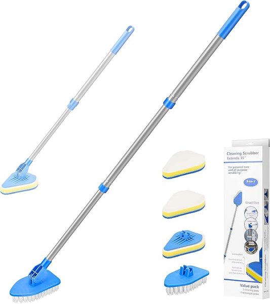 Long Handle 35" Extendable, 1 Stiff Bristle Brush & 3 Sponge Brush f