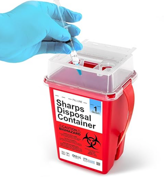 Sharps/Needle Disposal, Sharps Disposal, Small Biohazard Containers - 1 Quart